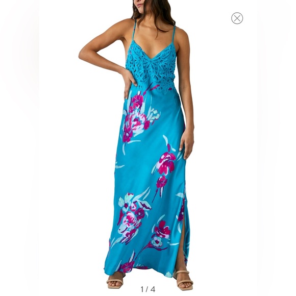 NWT Free People Gorgeous Floral Silky Slip Dress W/Embroidered Cutouts S - Picture 5 of 17